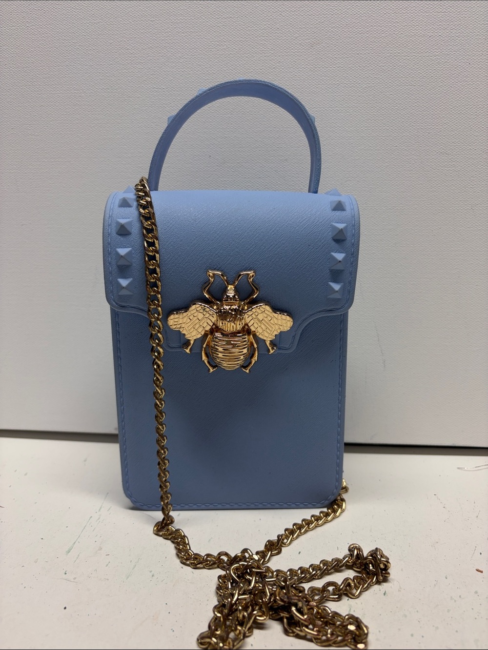 Blue Mini Crossbody Bag with Gold Bee Accent